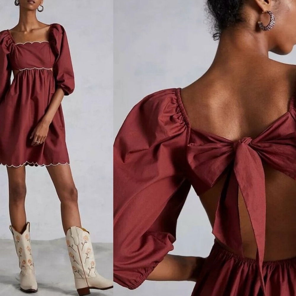 Cut Out Bow Back Rust Dress - Picture 5 of 13